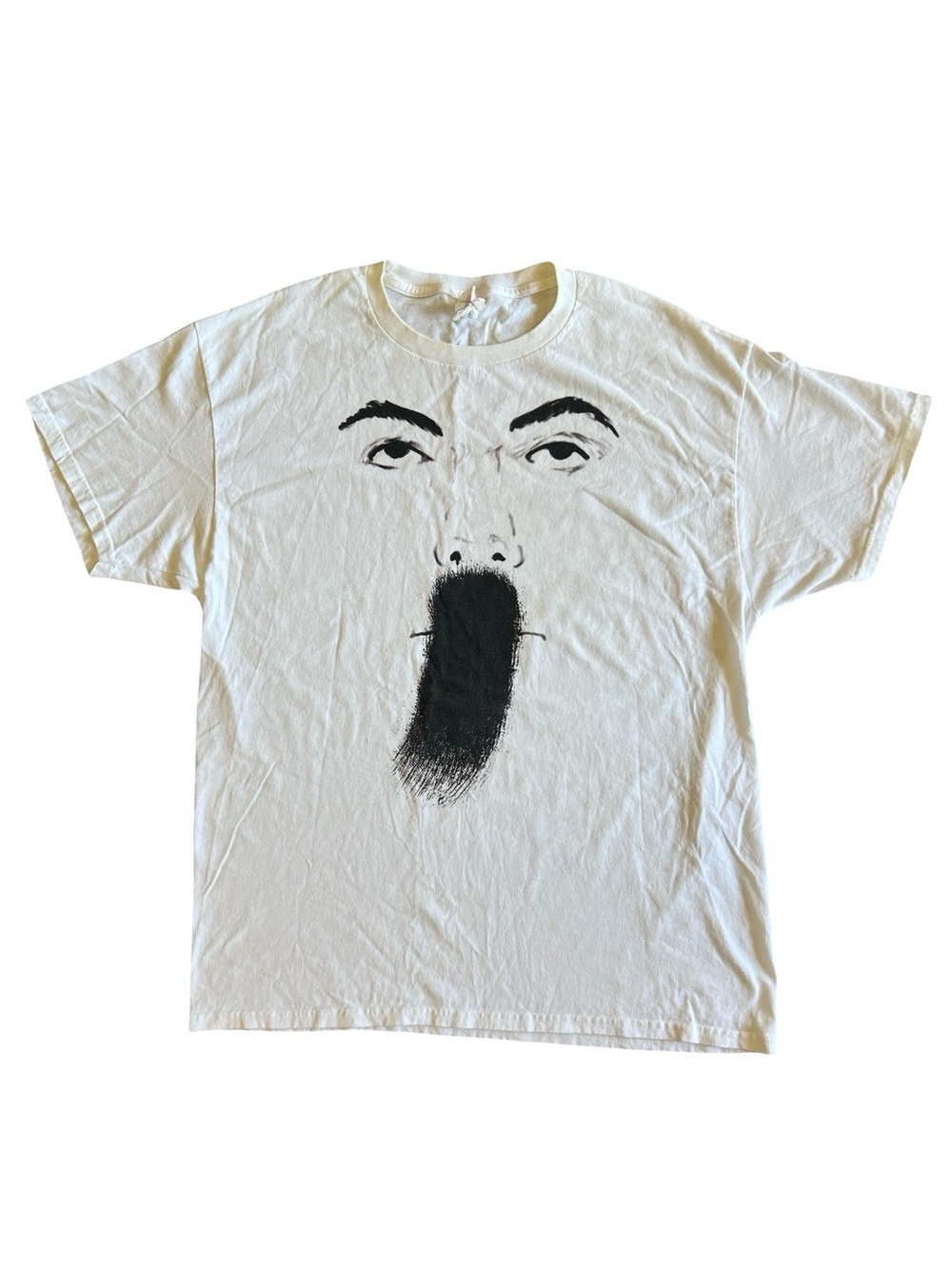 Hanes Graphic White Crewneck Artsy Random Man Face 90s L T-Shirt Abstract Eyes